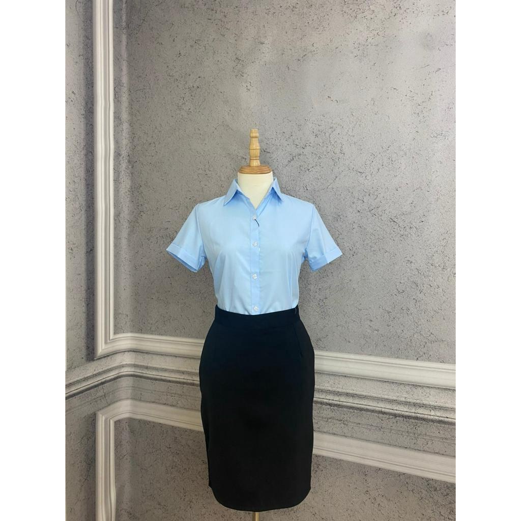 Áo Sơ Mi Nữ Trơn Ngắn Tay Công Sở  Ít Nhăn, Mặc Mát Màu Đen SMNTC