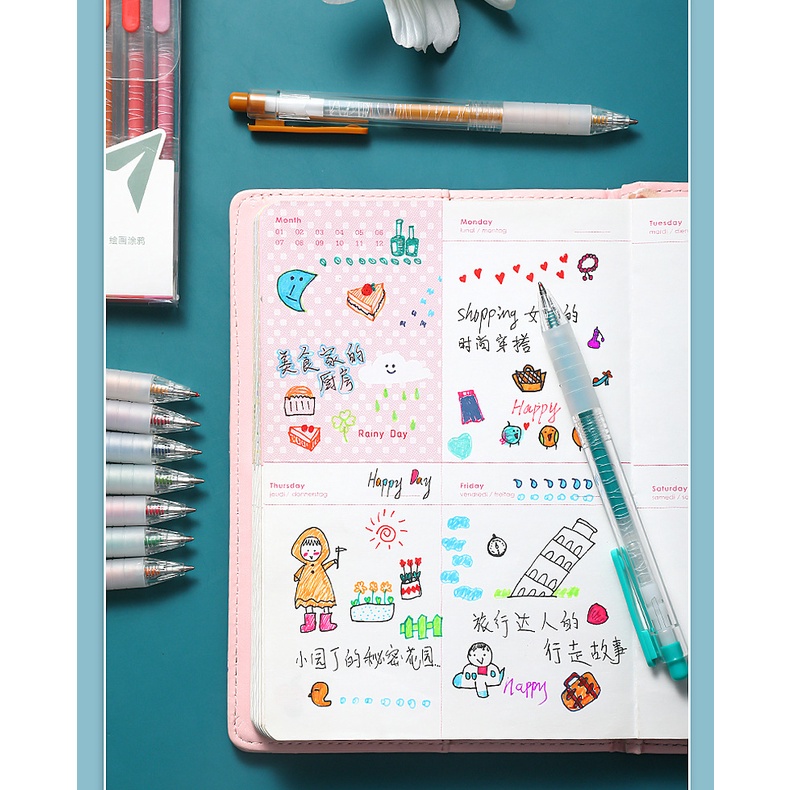 Bút Bi Dạng Nhấn 9 Màu Sắc retro Cho Học Sinh