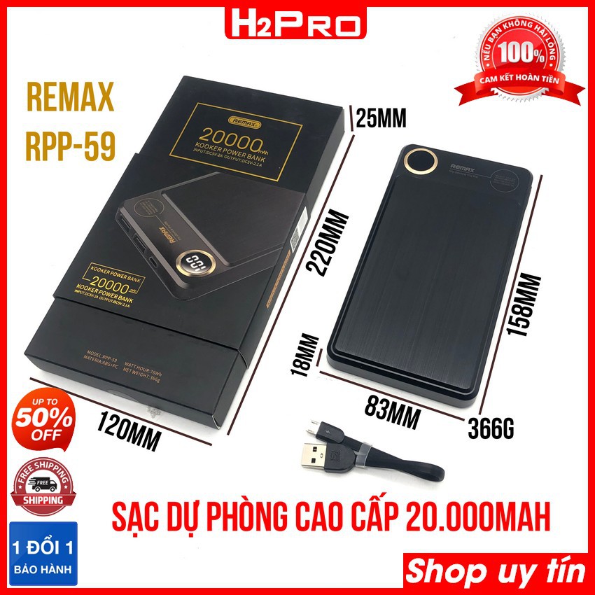 Pin sạc dự phòng cao cấp Remax RPP-59 20000mAh màn hình LCD - Pin sạc dự phòng hàng hãng bảo hành 12 tháng