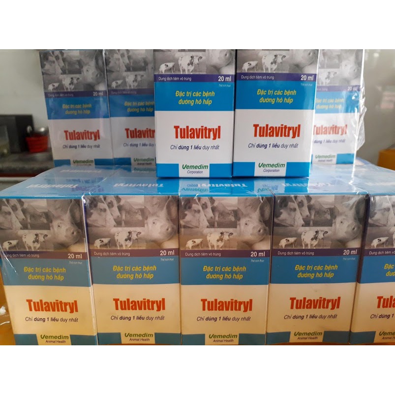 Tulavitryl 20ml. Tiêm 1 liều duy nhất. Viêm phổi, suyễn, Viêm phổi- màng phổi gia súc, gia cầm
