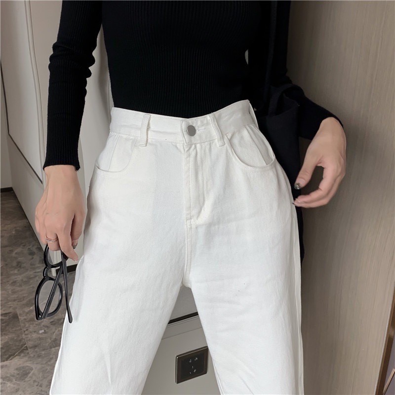 Quần baggy ống rộng dáng xuông trắng kem