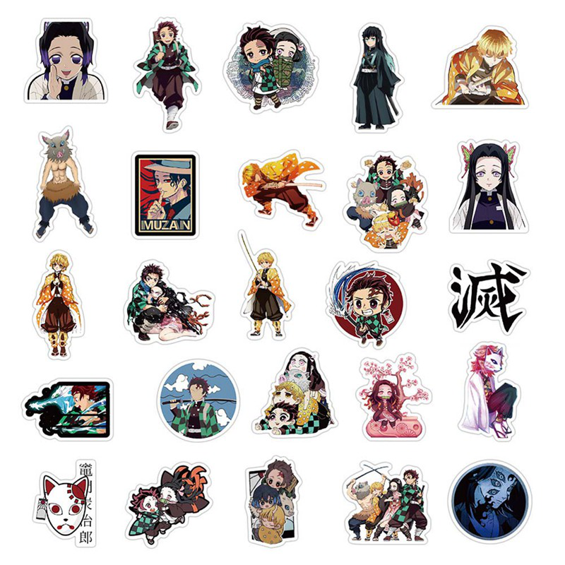 Set 50 sticker họa tiết anime Demon Slayer: Kimetsu no Yaiba bằng pvc