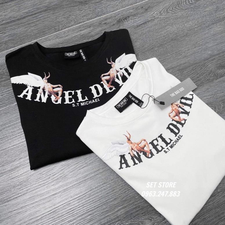 Áo thun tay lỡ Angel Devil , áo thun cotton nam nữ unisex -Setstoree