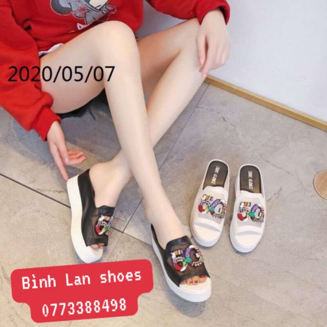Dép xuồng đính đá nhiểu màu cao 7 phân