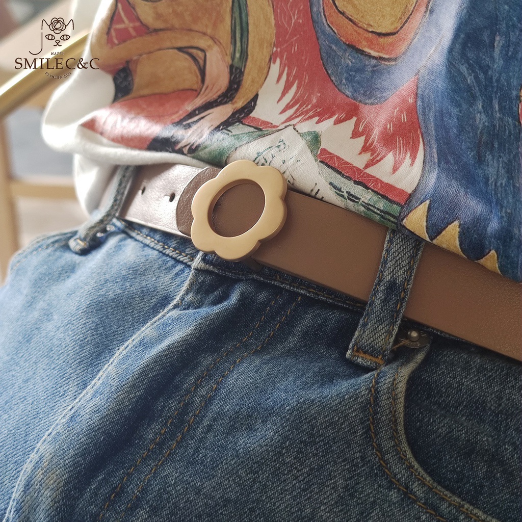 SmileFairyCC【COD &amp; Hàng Có Sẵn】Tik Tok Dây Thắt Lưng Quần Jean Họa Tiết Hoa Sóng Phong Cách Hàn Quốc Thời Trang Thường Ngày Cho