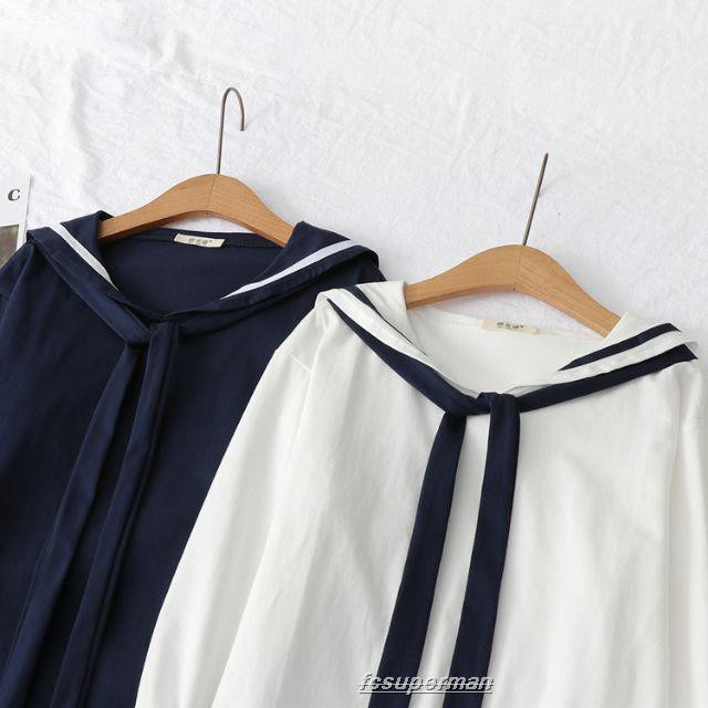 Áo dài tay cổ thủy thủ phối dây thắt thời trang Nhật Bản mùa thu 2017