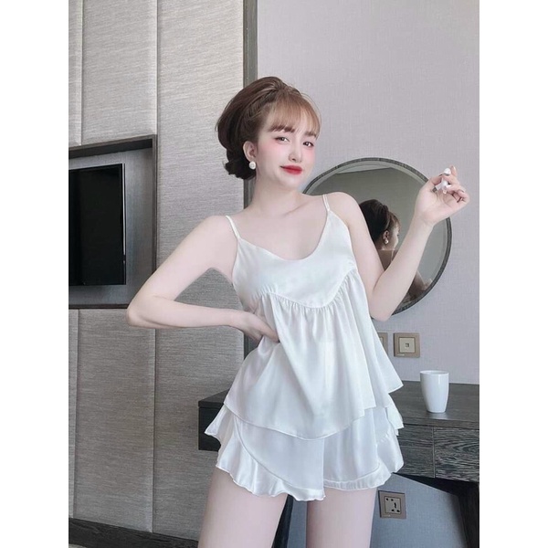 Đồ Ngủ Sexy- Bộ Ngủ 2 Dây Satin form 40-55kg( ảnh và video thật)