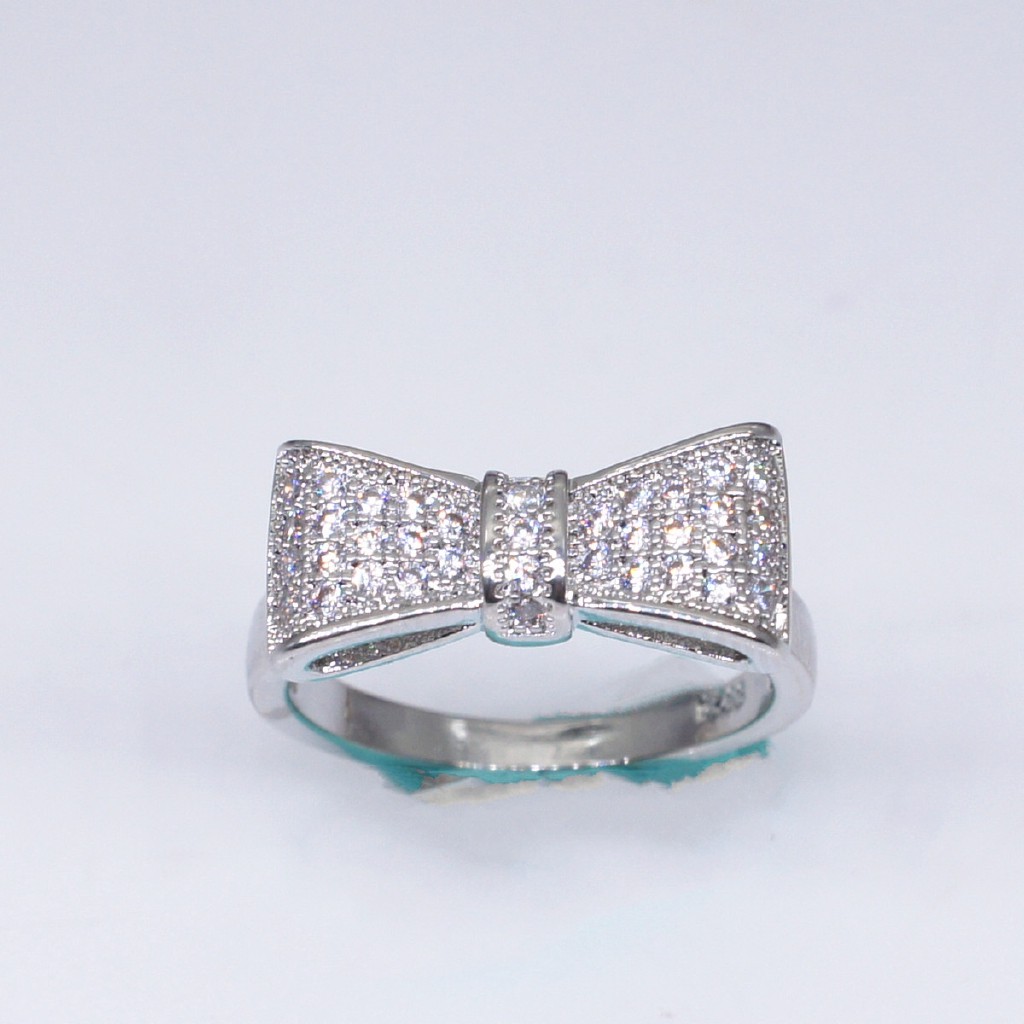 Nhẫn đeo ngón tay kim loại mặt hình nơ đính đá lấp lánh hợp thời trang cho nữ