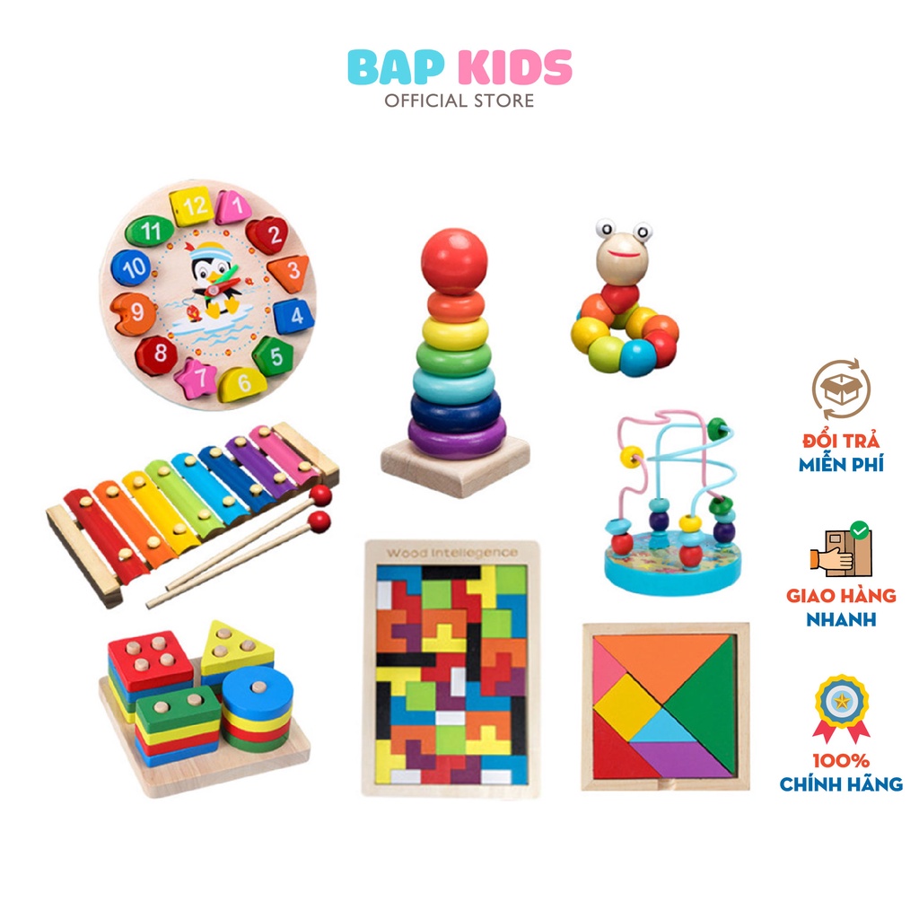 Đồ Chơi Gỗ BAPKIDS, Combo Đồ Chơi Montessori Cho Bé  Phát Triển Trí Tuệ