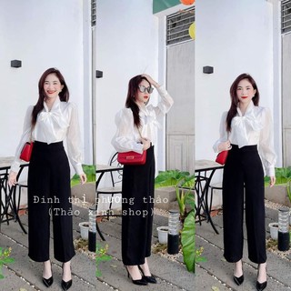 Quần ống rộng nữ,quần ống suông 1 khuy cạp cao chuẩn mốt, vải dày mịn