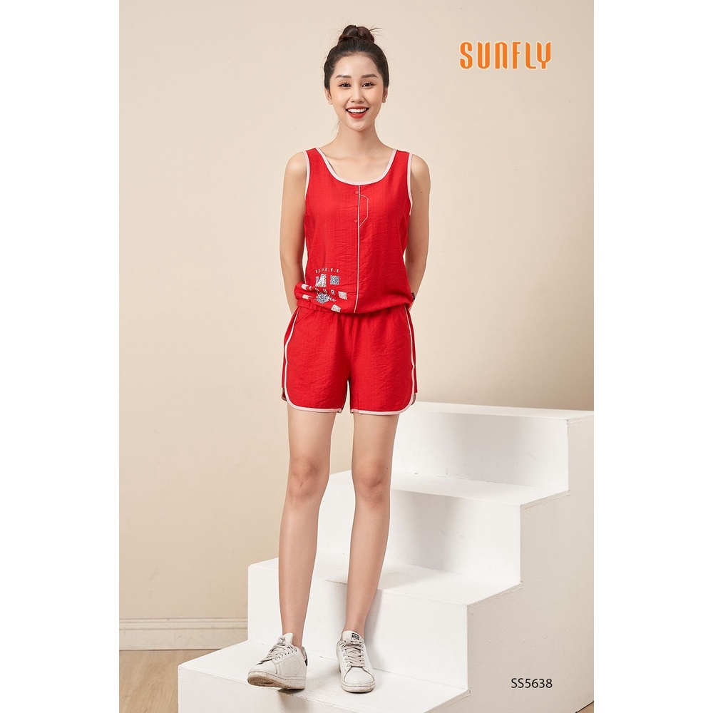 Bộ đồ mặc nhà thể thao Sunfly, set đồ line áo ba lỗ quần đùi chất đũi mềm nhẹ thoáng mát lạnh, thể thao trẻ trung SS5638