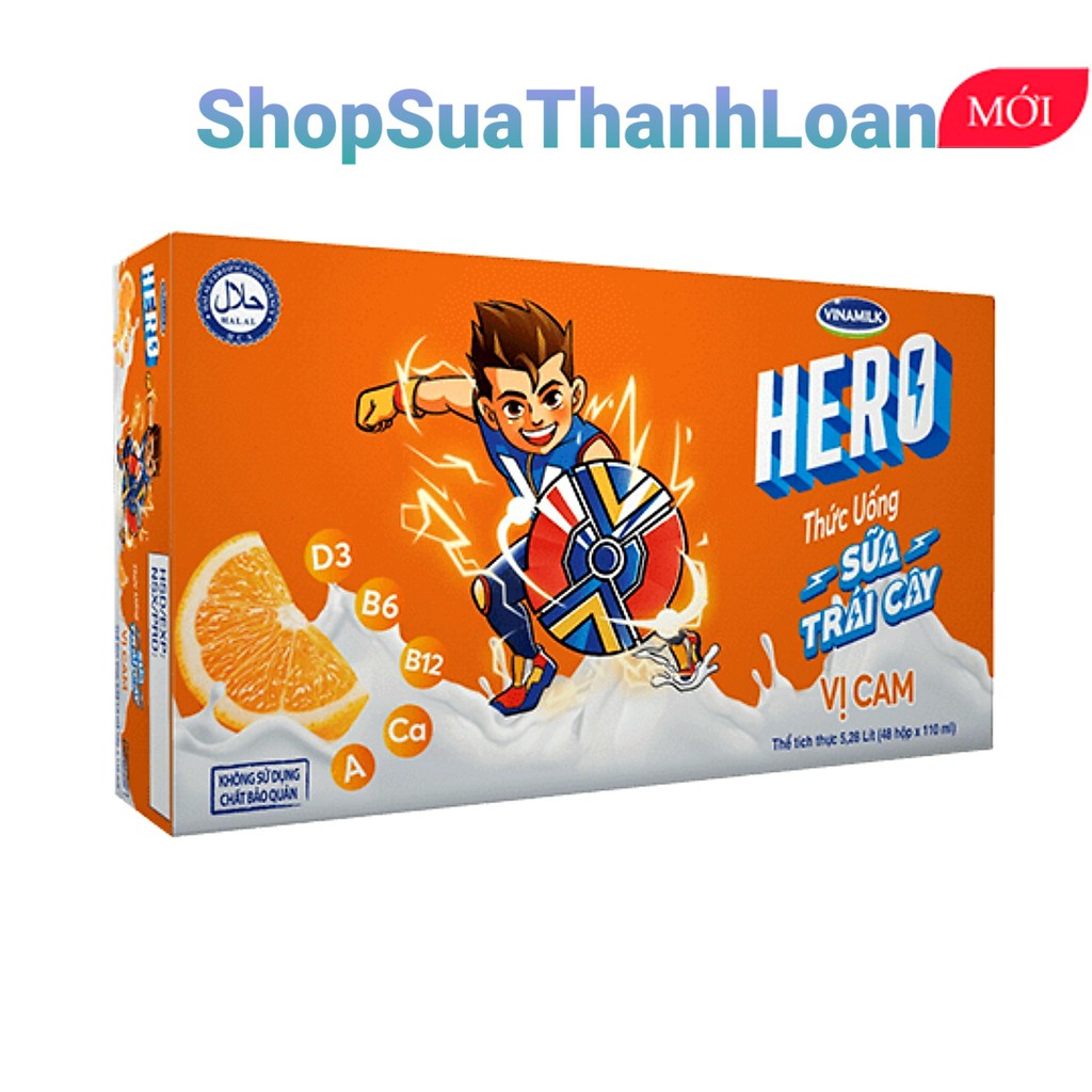 [HSD T10-2022] [SƯA TẦM QUÀ] Thùng 48 Hộp Thức Uống Sữa Trái Cây Hero Vị Cam 110ml