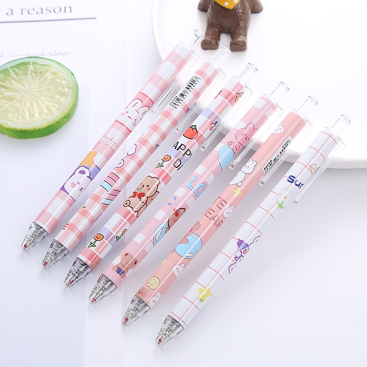 Hộp 6 Bút Bi Bấm Mực Đen Nhiều Hình Cute