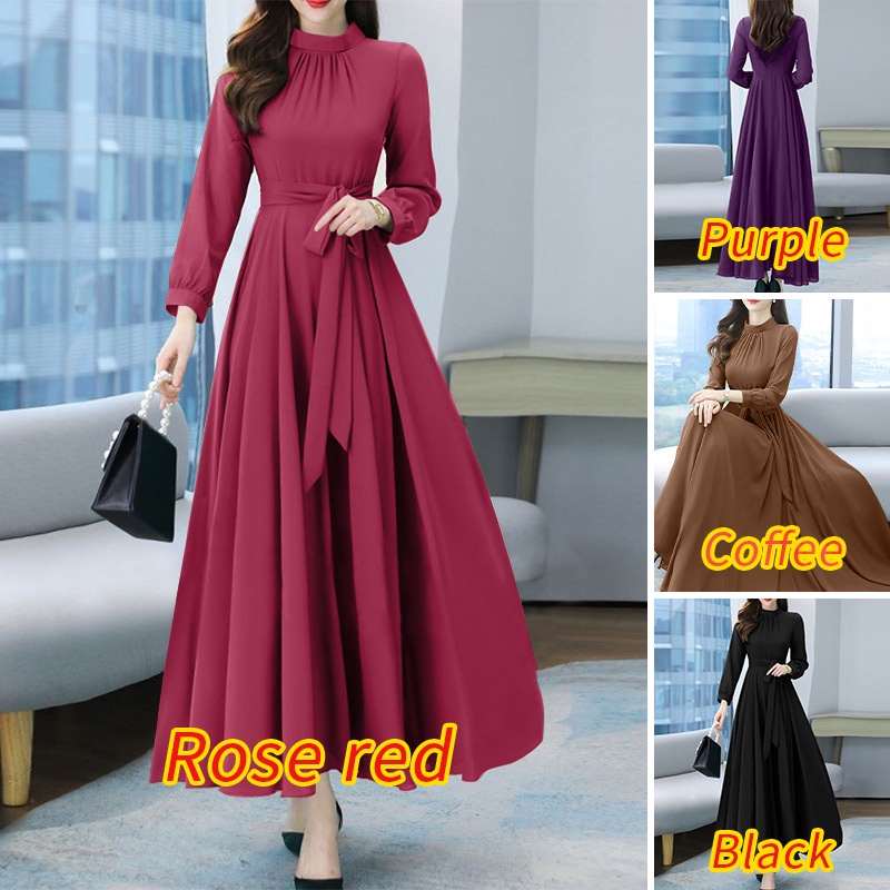 Đầm maxi ZANZEA tay dài cổ tròn có khóa kéo thời trang cho nữ