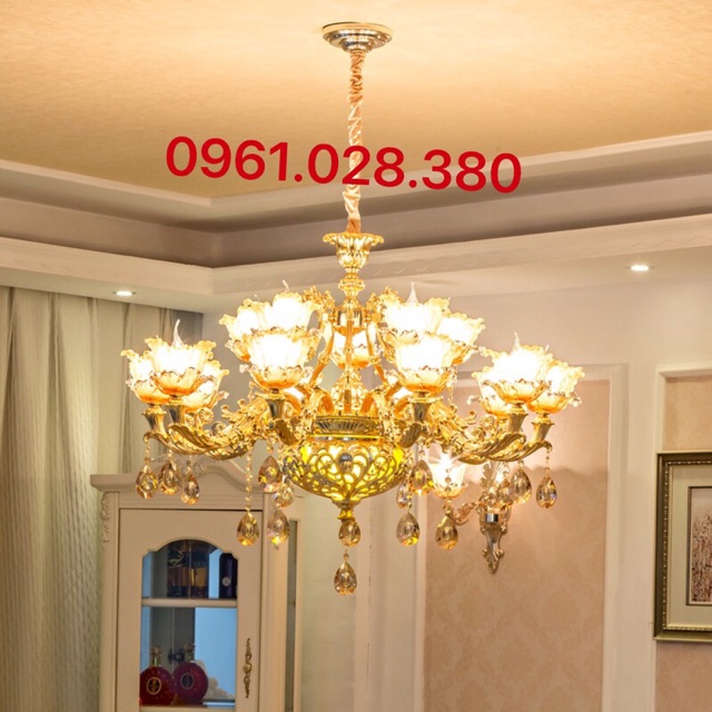 Đèn chùm Trang Trí Nội Thất Hoa Vàng 8-15 Tay Hàng đẹp - Tặng Kèm Bóng Nến