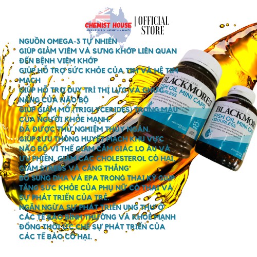 Blackmores Odourless Fish Oil  - Viên uống Dầu cá Không Mùi Mini CapsHSD Xa