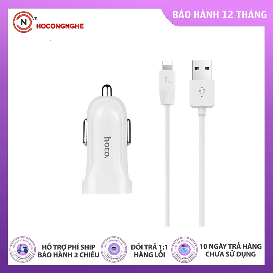 CHÍNH HÃNG Tẩu sạc oto HOCO Z2 kèm cáp lightning cho iphone/ipad