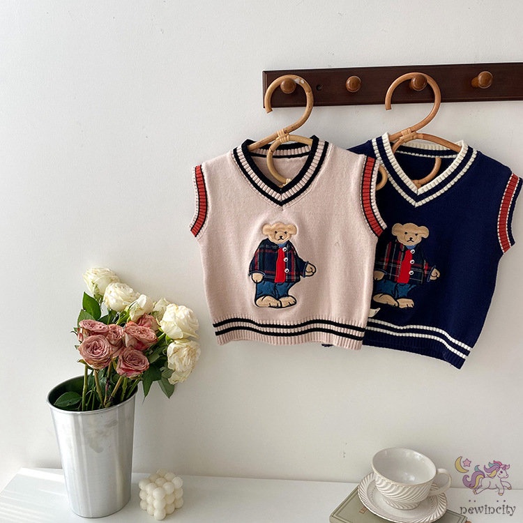 Áo Sweater Dệt Kim Sát Nách Hoạ Tiết Hoạt Hình Phong Cách Hàn Quốc Cho Bé