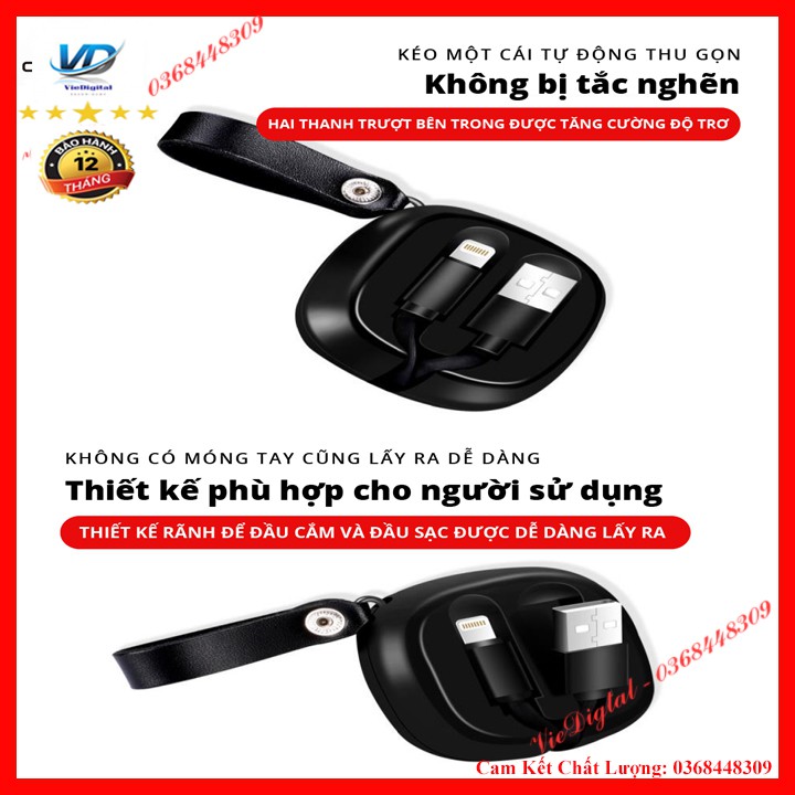 Cáp sạc Lightning IPHONE đa năng kéo dài dạng dây rút kéo 2 đầu, [Bảo hành 6 tháng, lỗi 1 đổi 1 trong 30 ngày]