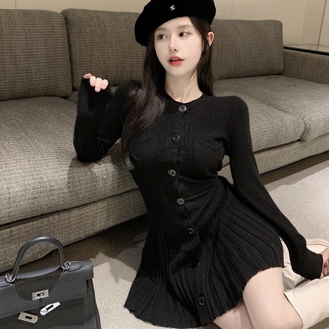Chân váy len xếp ly dáng ôm phong cách nước ngoài thời trang cổ điển