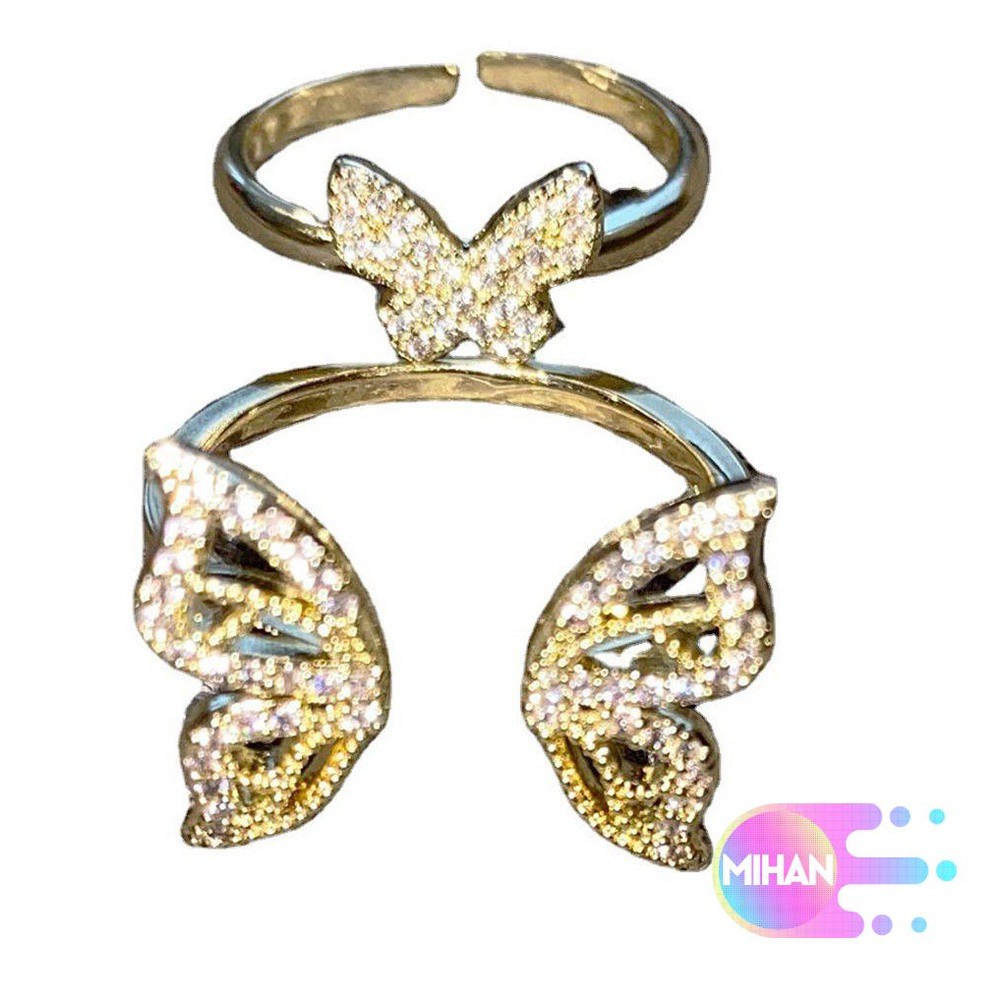 Nhẫn Hợp Kim Hình Bướm Đính Đá Zircon Dễ Thương Có Thể Điều Chỉnh Mihan1