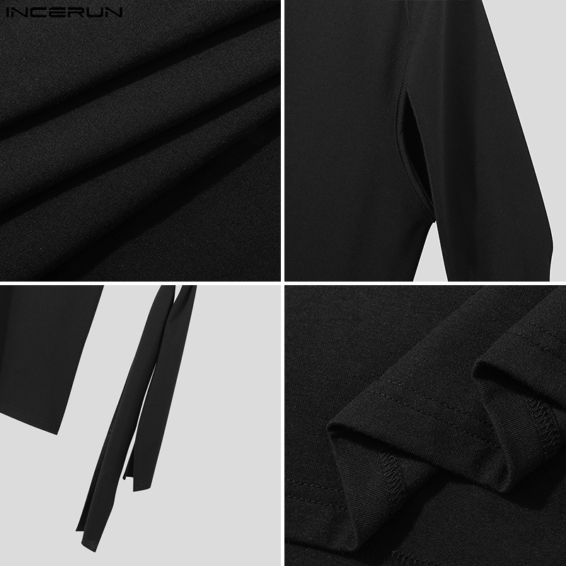 Áo kiểu INCERUN thiết kế tay độc lạ cổ tròn màu sắc đơn giản cho nam