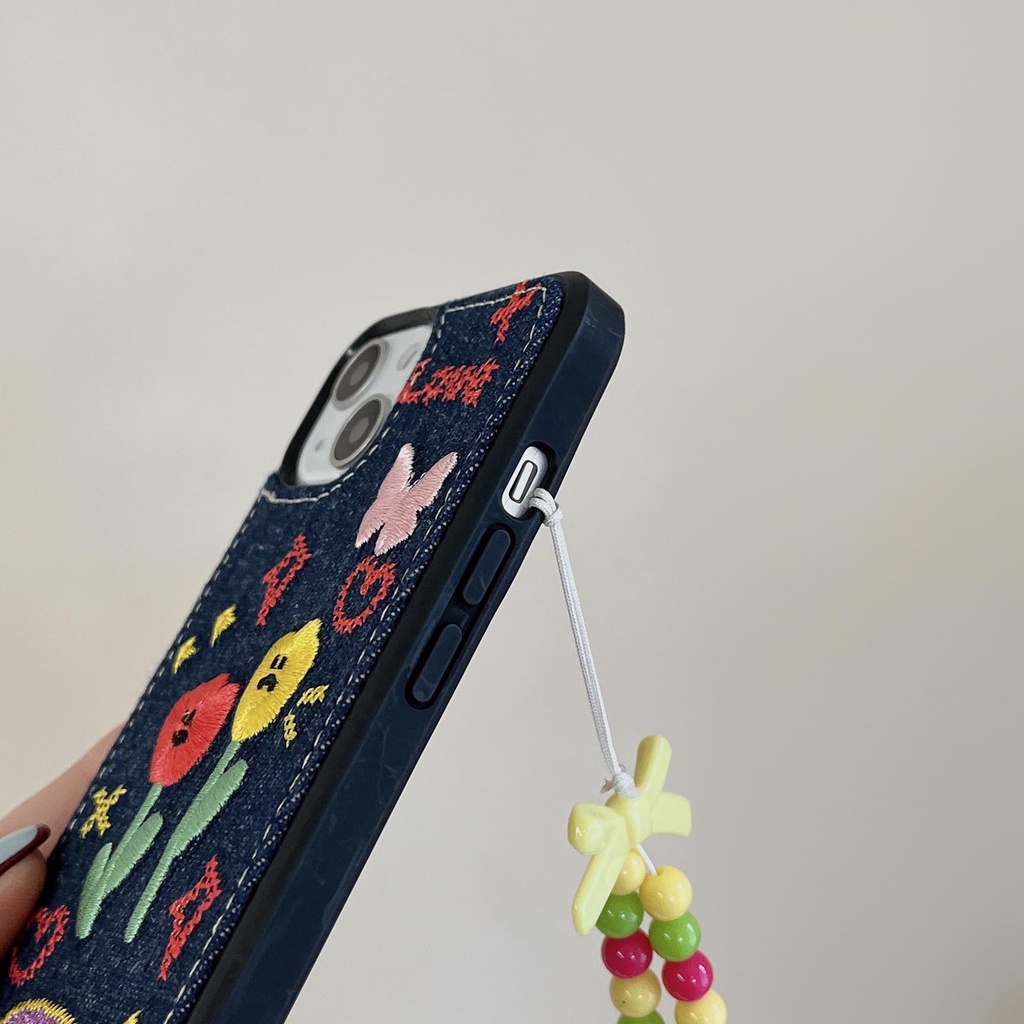 Ốp Điện Thoại denim Chống Sốc Có Dây Đeo Cho iphone 15 14 13 12 11 pro max