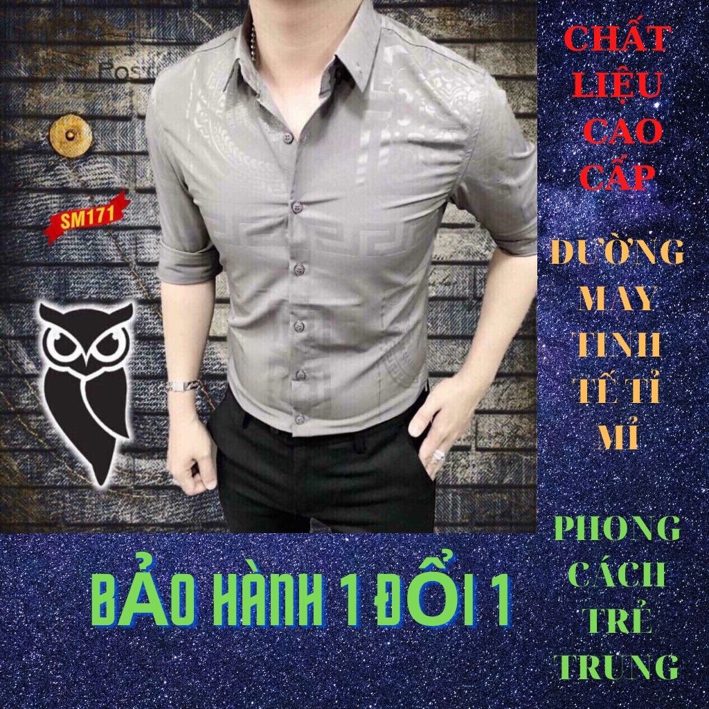 Áo Sơ Mi Nam Dài Tay Chất Lụa Phối Họa Tiết Dập 3D Xám Chìm (kèm hình thật)-shopgiare1995 | BigBuy360 - bigbuy360.vn