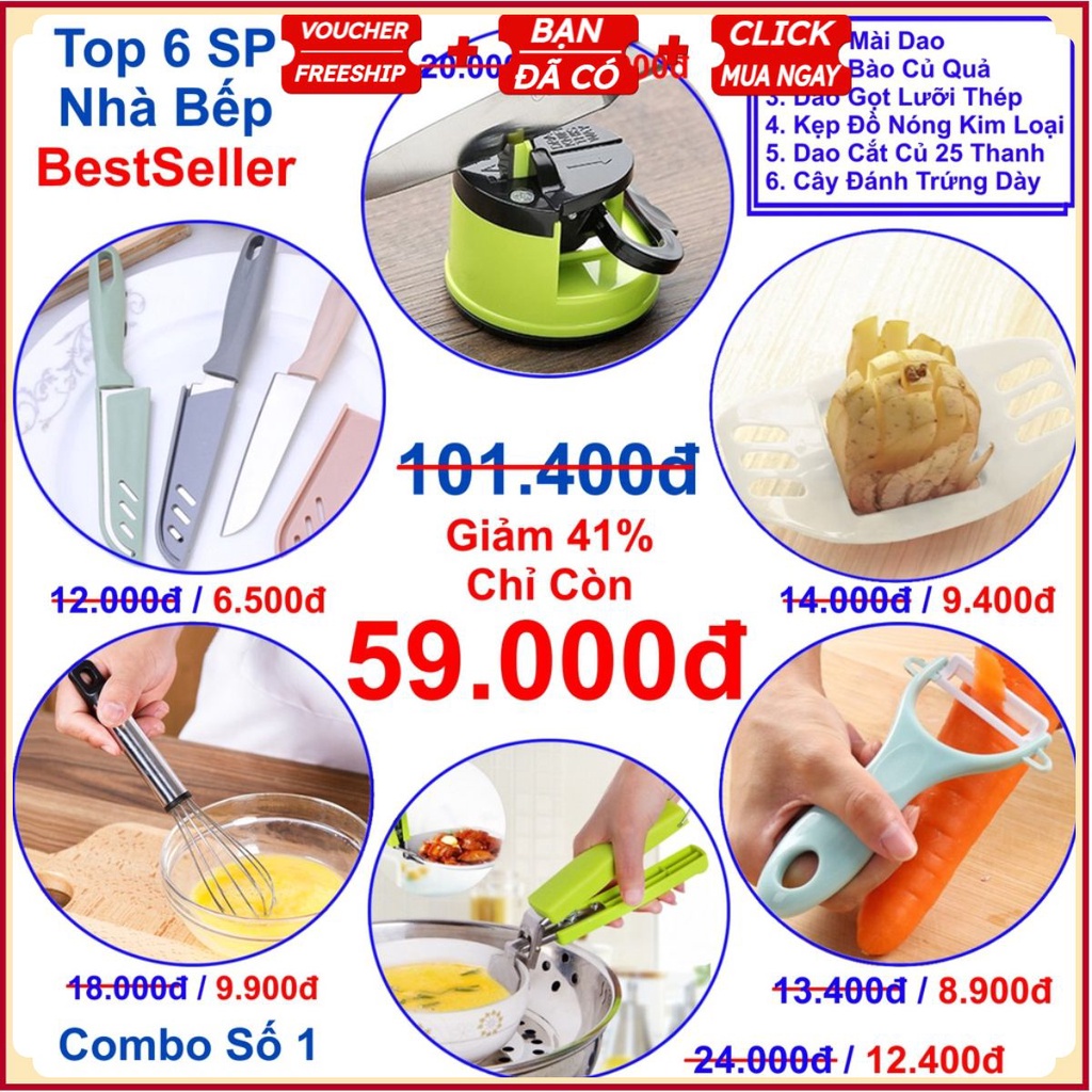 Combo Top 6 Dụng Cụ Nhà Bếp Best Seller - Giá Gốc 101K Giảm 58% Chỉ Còn 59K