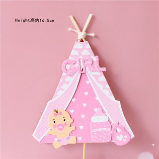 Que em bé + lều giấy hồng GIRL_Phụ kiện trang trí bánh sinh nhật