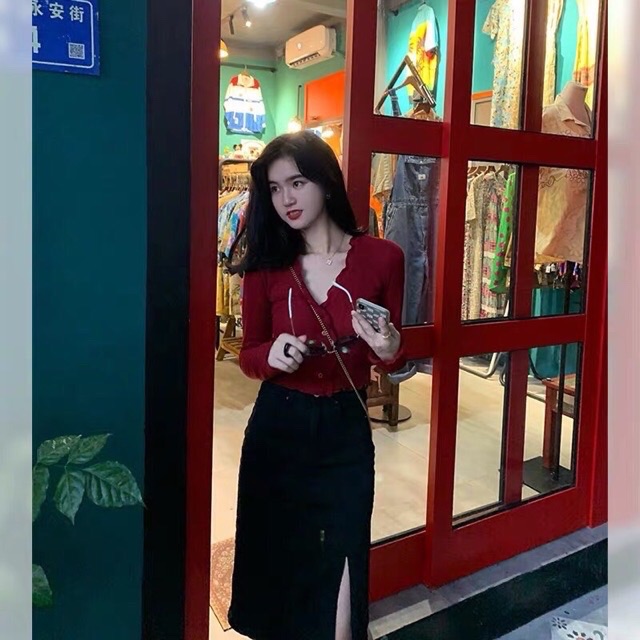 Áo croptop dài tay nút bèo (al)