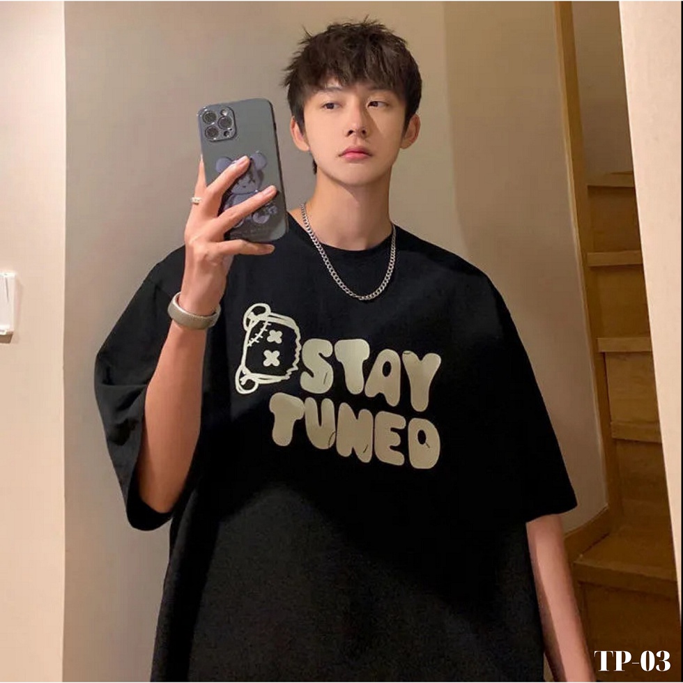 Ao thun nam nữ tay lỡ unisex oversize áo phông form rộng basic tee chữ stay tuned
