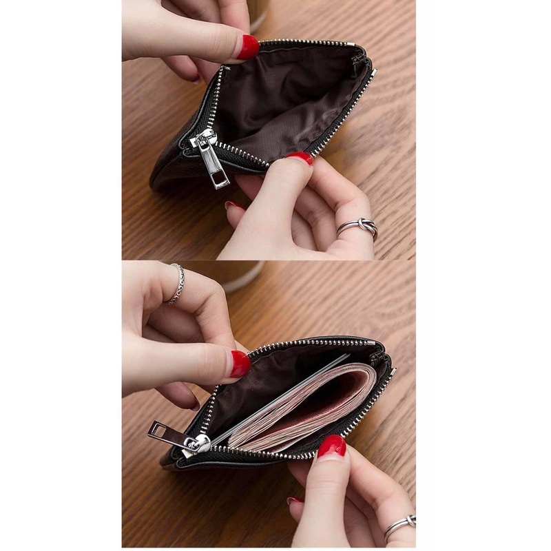 Ví Da Mini Siêu Mỏng Có Khóa Kéo Đựng Tiền Xu/Điện Thoại/Chìa Khóa Cho Nam Và Nữ