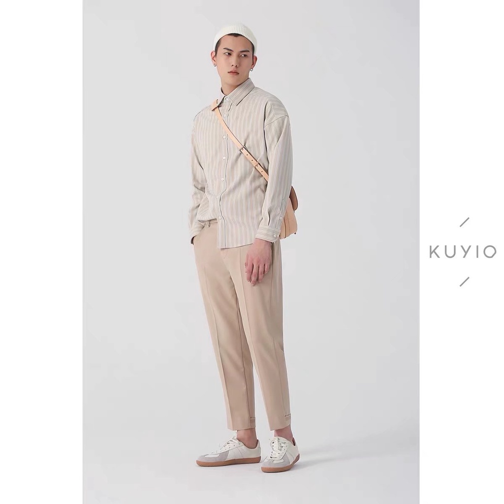 Áo Sơ Mi Tay Dài Dáng Rộng Thoáng Khí Họa Tiết Kẻ Sọc Phong Cách Hip Hop Hàn Quốc Thời Trang Cho Nam