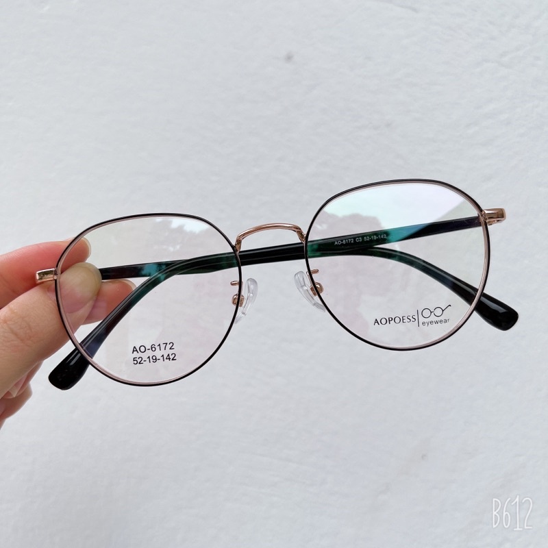 Gọng kính thời trang ALIENSeyewear oval AO6172 viền đen gọng titan bọc nhựa acetate