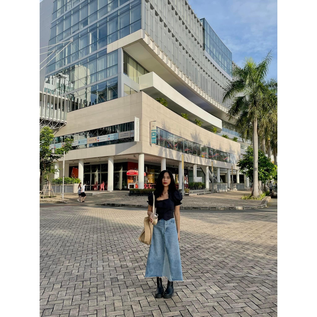 TheBlueTshirt - Váy Jeans Suông Nữ Màu Xanh Nhạt -1970s Denim Midi Skirt - Flower Child Wash