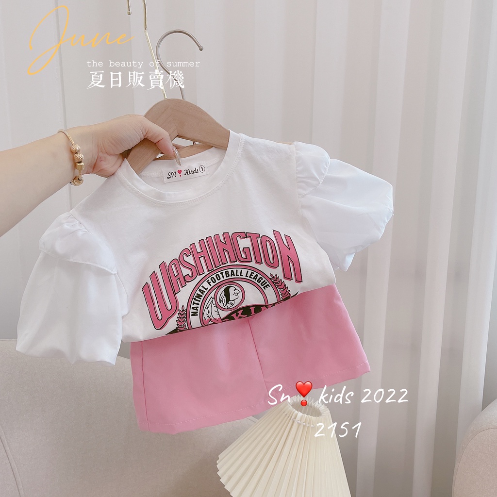 Sét áo thu kèm cv cho bé gái, set áo cotton tay bồng họa tiết Washington kèm chân váy hồng siêu xinh cho bé sz 10-33kg