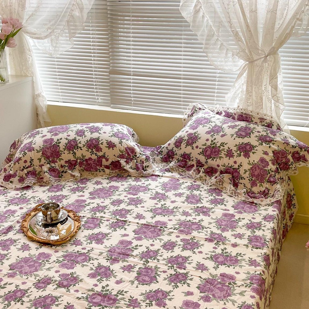 [HÀN QUỐC] SET GA GỐI COTTON HOA NHÍ REN BÈO - CAO CẤP KHÔNG PHA POLY