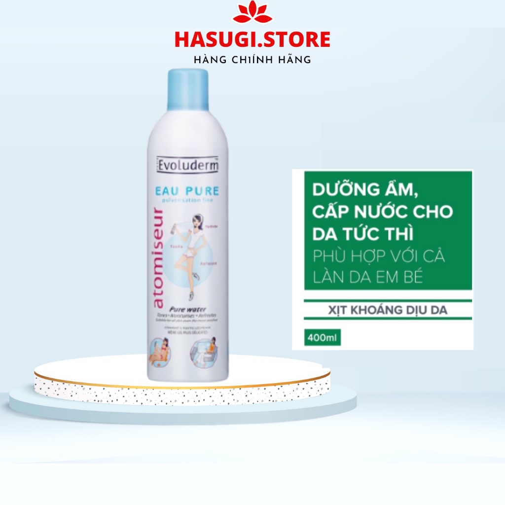 Xịt Khoáng Dưỡng Ẩm Evoluderm 400mL, Xịt Khoáng Cấp Ẩm Làm Dịu Da xuất xứ Pháp