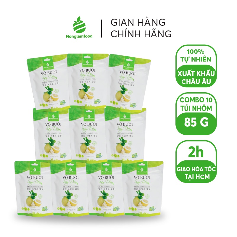 10 Túi Vỏ Bưởi Sấy Dẻo Nonglamfood 85g | Hỗ trợ ăn kiêng, giảm cân, tăng đề kháng, đẹp da, healthy snack, đồ ăn vặt