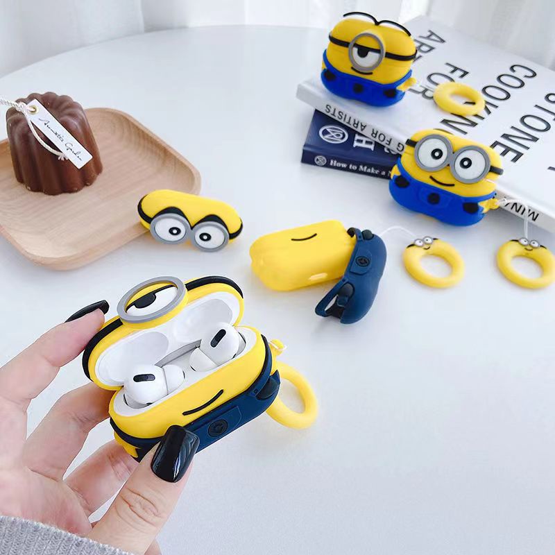 Vỏ Bảo Vệ Hộp Sạc Tai Nghe Airpods 3/1/2 pro bluetooth Không Dây Chất Liệu Silicon Mềm Hình Minions 3D