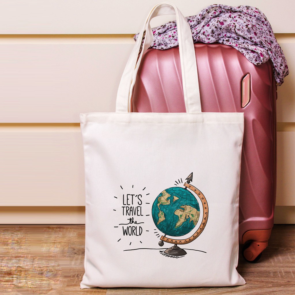 Túi Vải Tote Đeo Vai Đi Học Đi Làm TRAVEL THE WORLD - Túi Canvas Du Lịch Thời Trang mã TA029