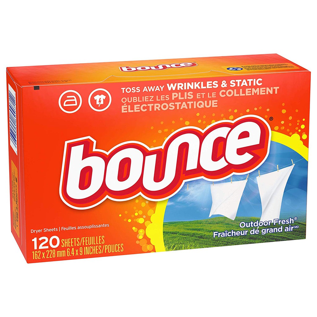 Hộp Giấy Thơm Quần Áo &amp; mềm vải Bounce Fabric Softener Sheets Outdoor Fresh 105/120/160/240 tờ (Mỹ)