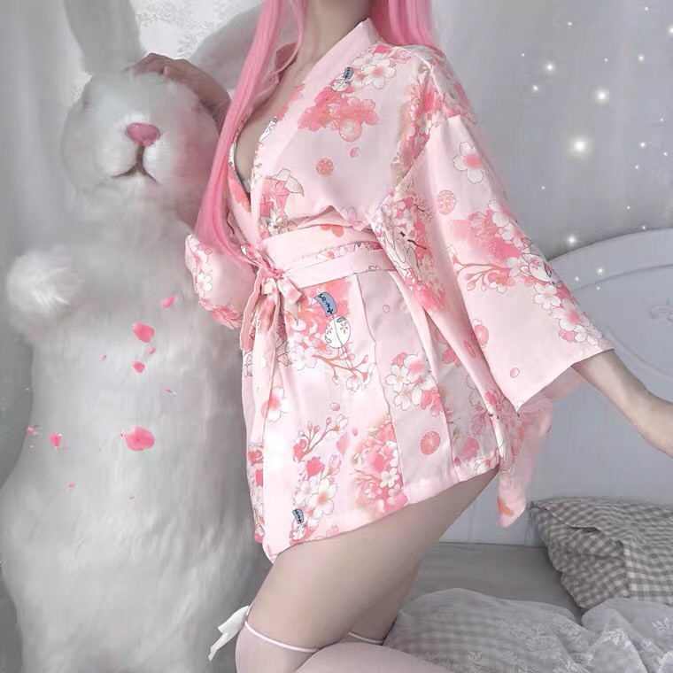 Đồ ngủ sexy kimono hoa anh đào gợi cảm + quần chip quyến rũ 1705