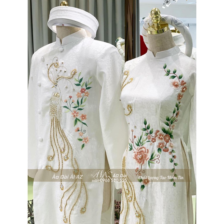 Áo Dài Cưới Cô Dâu Trắng Chú Rể Cặp Nam Nữ Cưới Hỏi AZ004
