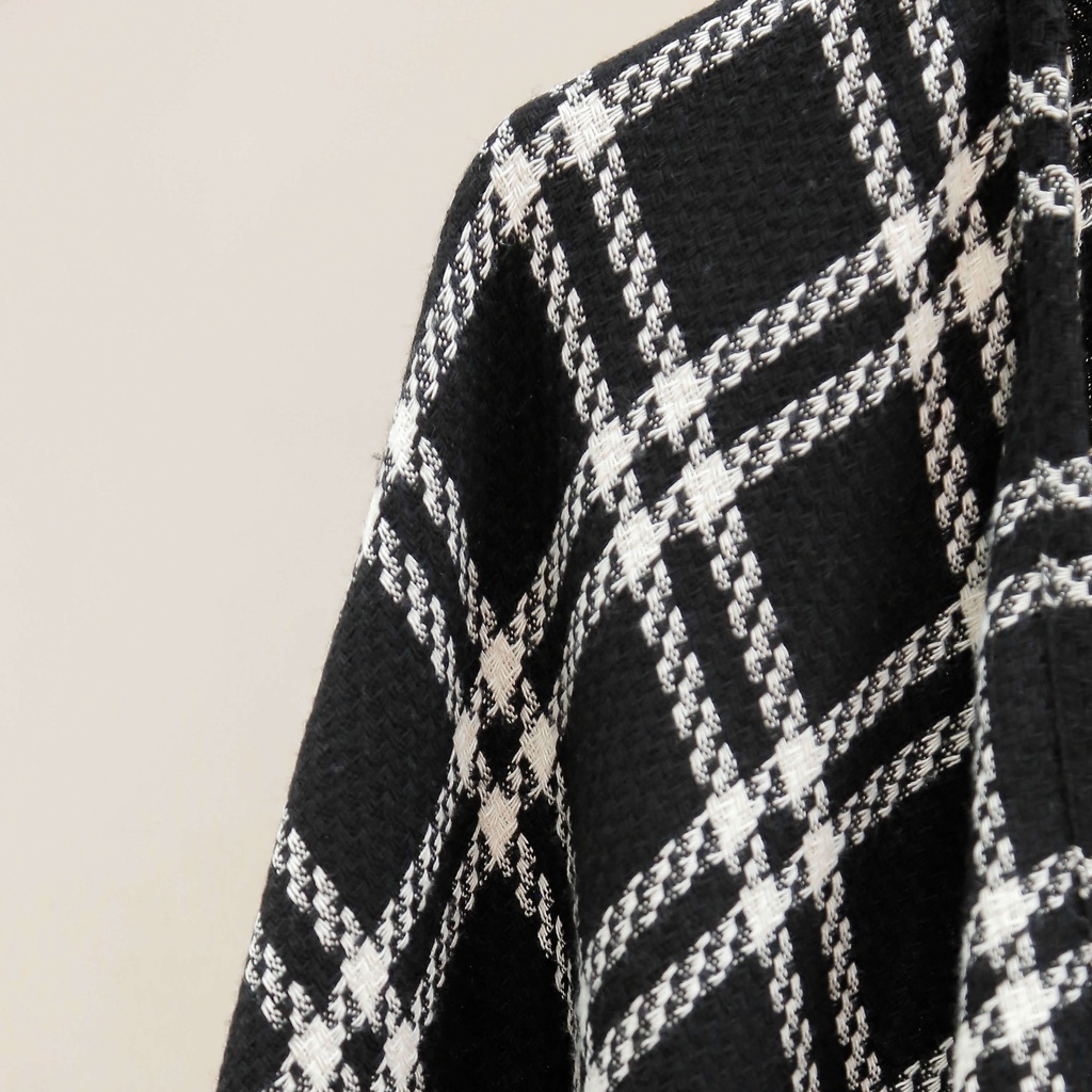 Áo Khoác MOMOCO Chất Dạ Mềm Mại Thiết Kế Dáng Áo Choàng Cape, Họa Tiết Kẻ Phối Tua Rua thời thượng M2765 | BigBuy360 - bigbuy360.vn