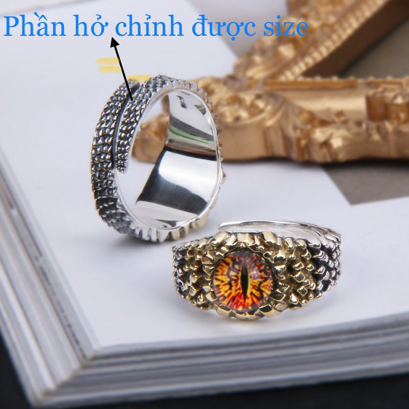 Nhẫn nam nữ tròn thời trang Asta Accesories unisex màu bạc chất Titan đẹp đơn giản không gỉ - Nhẫn Mắt Rồng