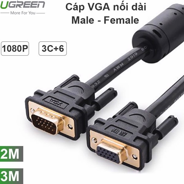 Cáp Vga nối dài Cao Cấp Ugreen 11614 11615 (đầu âm-đầu dương) Chính Hãng VG103