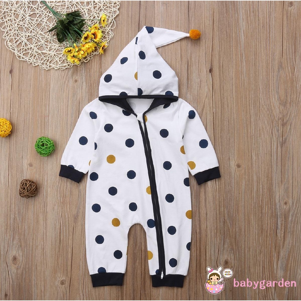 Romper hoodie họa tiết chấm bi đáng yêu cho bé