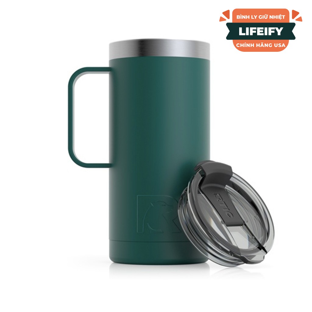 Ly Giữ Nhiệt RTIC Travel Coffee Mug 470ml (16oz) Chính Hãng USA - Forest Green